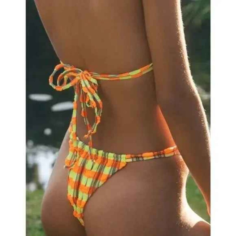 NEW Montce Tie-Up bikini Bottom Neon Plaid Small